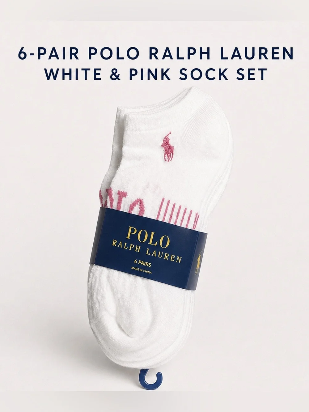 NWT Polo by Ralph Lauren White & Pink No-Show Sock Set Size 4-10
